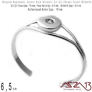 Rodyum Kaplamalı - 18 mm Çıt Çıt (Snap) Yuvalı - 6,5 cm - Metal Kollu Bileklik