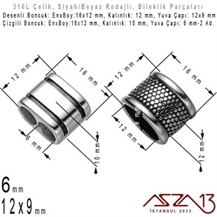 316L Çelik, Siyah Rodajlı,  Desenli / Çizgili Bileklik Ara Boncuk / 1 Adet