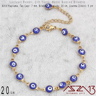 Altın Kaplamalı, Royal Mavi Nazar Boncuk Bileklik