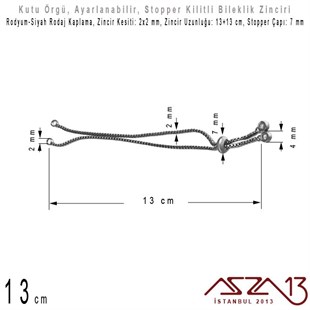 Rodyum ve Siyah Rodaj Kaplamalı, Asansör (Stopper) Kilitli Bileklik Zinciri