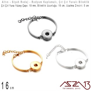 Altın, Rodyum ve Siyah Rodaj Kaplamalı, Çıt Çıt (Snap) Yuvalı Bileklik
