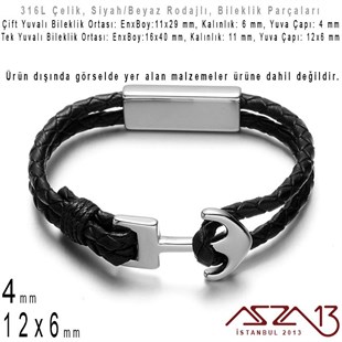 316L Çelik, Siyah / Beyaz Rodajlı,  Logolu / Logosuz, Bileklik Ortası / 1 Adet