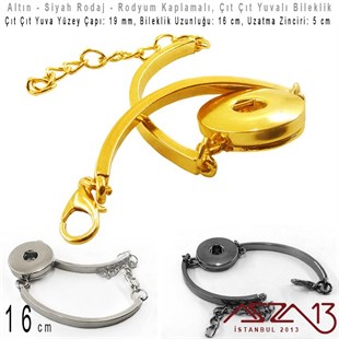 Altın, Rodyum ve Siyah Rodaj Kaplamalı, Çıt Çıt (Snap) Yuvalı Bileklik