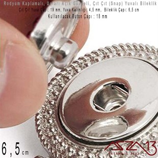 Rodyum Kaplamalı - 18 mm Çıt Çıt (Snap) Yuvalı - 6,5 cm - Metal Kollu Bileklik