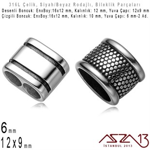 316L Çelik, Siyah Rodajlı,  Desenli / Çizgili Bileklik Ara Boncuk / 1 Adet