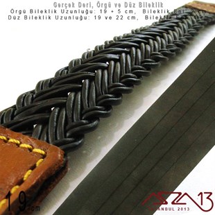 Gerçek Deri - Örgü ve Düz Yüzeyli - 19 cm Klipsli Bileklik