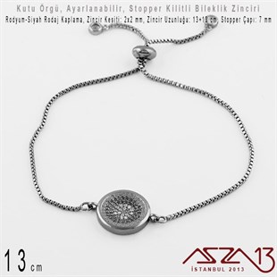 Rodyum ve Siyah Rodaj Kaplamalı, Asansör (Stopper) Kilitli Bileklik Zinciri