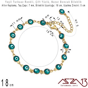Altın Kaplamalı, Yeşil Turkuaz Nazar Boncuk Bileklik