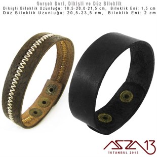 Gerçek Deri - Dikişli ve Düz Yüzeyli - 21,5 ve 23,5 cm Klipsli Bileklik