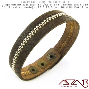 Gerçek Deri - Dikişli ve Düz Yüzeyli - 21,5 ve 23,5 cm Klipsli Bileklik