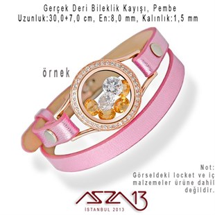 Gerçek Deri, Pembe, 30 cm Bileklik Kayışı (Locket Malzeme İçin)