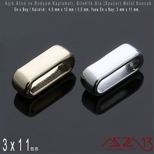 Açık Altın ve Rodyum Kaplamalı - 4,5 x 13 mm Yassı Metal Boncuk (Spacer) - Bileklik Ara Parça / 2 Adet