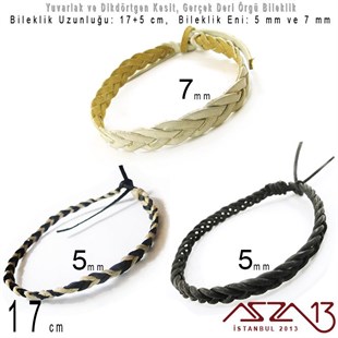 Gerçek Deri - Örgü Yüzeyli - 17 cm Klipsli Bileklik
