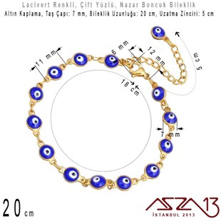 Altın Kaplamalı, Royal Mavi Nazar Boncuk Bileklik