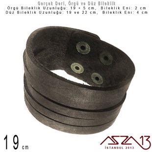 Gerçek Deri - Örgü ve Düz Yüzeyli - 19 cm Klipsli Bileklik