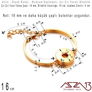Altın, Rodyum ve Siyah Rodaj Kaplamalı, Çıt Çıt (Snap) Yuvalı Bileklik