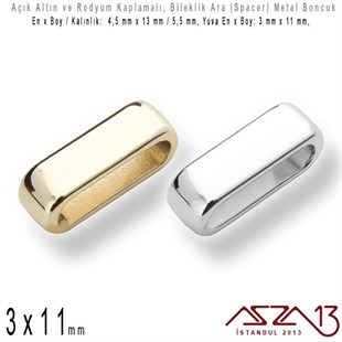 Açık Altın ve Rodyum Kaplamalı - 4,5 x 13 mm Yassı Metal Boncuk (Spacer) - Bileklik Ara Parça / 2 Adet