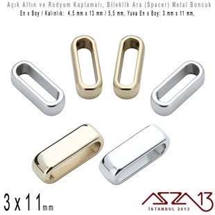 Açık Altın ve Rodyum Kaplamalı - 4,5 x 13 mm Yassı Metal Boncuk (Spacer) - Bileklik Ara Parça / 2 Adet