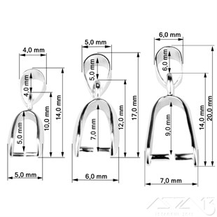 Boyunlu Kolye Klipsi / Rodyum Renk Kaplama / 14 - 17 - 20 mm Seçenekli / 1 Adet