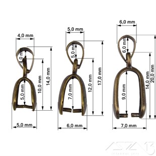 Boyunlu Kolye Klipsi / Antik Pirinç Kaplama / 14 - 17 - 20 mm Se