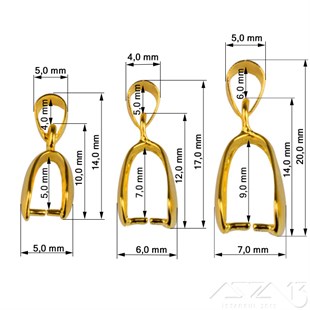Boyunlu Kolye Klipsi / Altın Renk Kaplama / 14 - 17 - 20 mm Seçenekli / 1 Adet