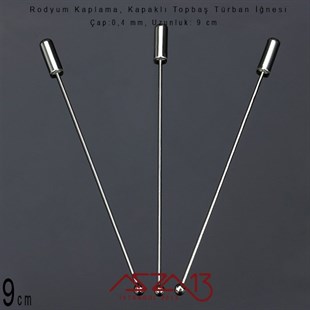 Rodyum Kaplamalı - 9 cm - Kapaklı Türban İğnesi / 1 Adet
