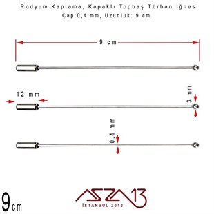 Rodyum Kaplamalı - 9 cm - Kapaklı Türban İğnesi / 1 Adet