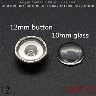 Rodyum Kaplamalı - 12 mm, Çıt Çıt Yuva Buton Altlığı (Kapalı Kenar) / 4 Adet