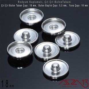 Rodyum Kaplamalı - 18 mm, Çıt Çıt Yuva Buton Altlığı (Kapalı Kenar) / 4 Adet