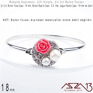 Rodyum Kaplamalı - 18 mm, Çıt Çıt Yuva (Snap) - Çift Kulplu Ara Malzeme / 1 Adet