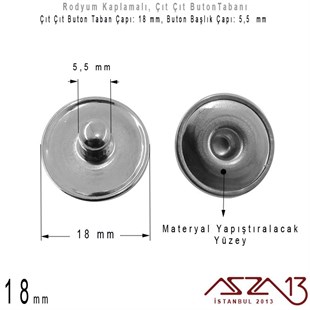 Rodyum Kaplamalı - 18 mm, Çıt Çıt Yuva Buton Altlığı / 4 Adet