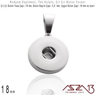 Rodyum Kaplamalı - 18 mm, Çıt Çıt Yuva (Snap) - Klipsli Kolye Ucu (Pendant) / 1 Adet