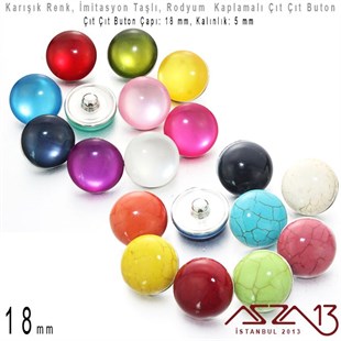 Rodyum Kaplamalı - 18 mm, İmitasyon Taşlı - Çıt Çıt Yuva Butonu / 1 Adet