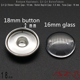 Rodyum Kaplamalı - 18 mm, Çıt Çıt Yuva Buton Altlığı (Kapalı Kenar) / 4 Adet