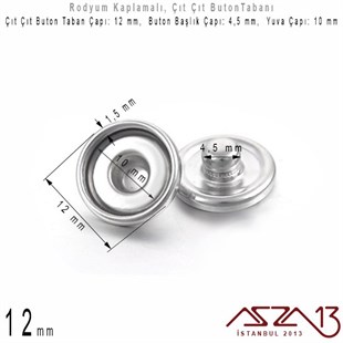 Rodyum Kaplamalı - 12 mm, Çıt Çıt Yuva Buton Altlığı (Kapalı Kenar) / 4 Adet