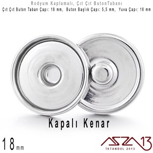 Rodyum Kaplamalı - 18 mm, Çıt Çıt Yuva Buton Altlığı (Kapalı Kenar) / 4 Adet