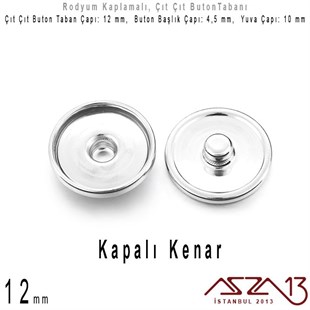 Rodyum Kaplamalı - 12 mm, Çıt Çıt Yuva Buton Altlığı (Kapalı Kenar) / 4 Adet