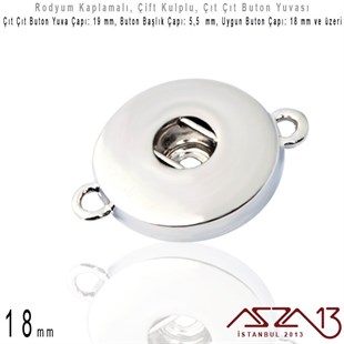 Rodyum Kaplamalı - 18 mm, Çıt Çıt Yuva (Snap) - Çift Kulplu Ara Malzeme / 1 Adet