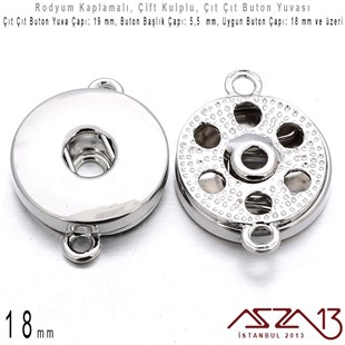 Rodyum Kaplamalı - 18 mm, Çıt Çıt Yuva (Snap) - Çift Kulplu Ara Malzeme / 1 Adet