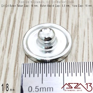 Rodyum Kaplamalı - 18 mm, Çıt Çıt Yuva Buton Altlığı (Kapalı Kenar) / 4 Adet