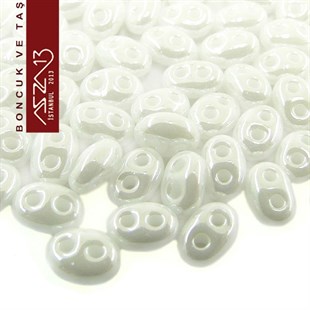 65 Adet 2,5x5 mm Metalik Beyaz Renkli Twin Cam Boncuk (3,8 gr)