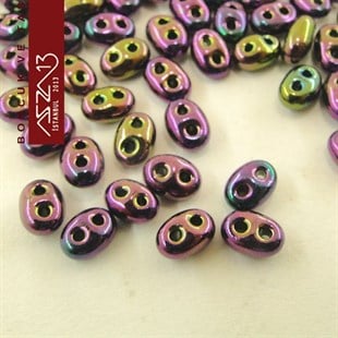 65 Adet 2,5x5 mm Metalik Janjanlı Mor Renkli Twin Cam Boncuk (3,8 gr)