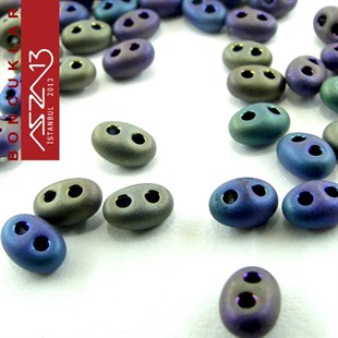 65 Adet 2,5x5 mm Janjanlı Mavi-Mor Renkli Twin Cam Boncuk (3,8 gr)