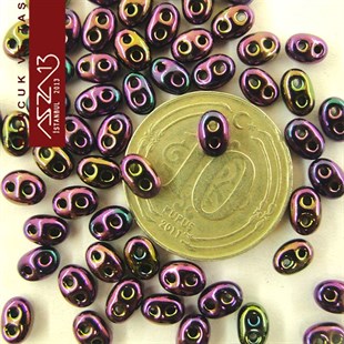 65 Adet 2,5x5 mm Metalik Janjanlı Mor Renkli Twin Cam Boncuk (3,8 gr)