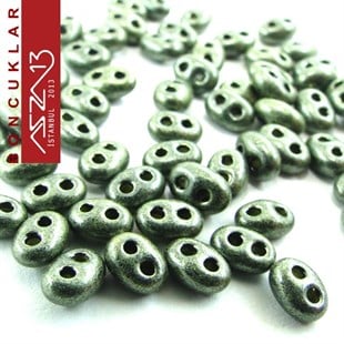 65 Adet 2,5x5 mm Metalik Zeytin Yeşili Renkli Twin Cam Boncuk (3,8 gr)