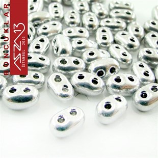 65 Adet 2,5x5 mm Metalik Rodyum Renkli Twin Cam Boncuk (3,8 gr)
