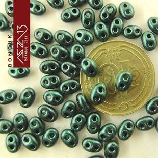 65 Adet 2,5x5 mm Metalik Orman Yeşili Renkli Twin Cam Boncuk (3,8 gr)