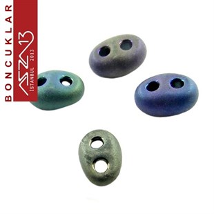 65 Adet 2,5x5 mm Janjanlı Mavi-Mor Renkli Twin Cam Boncuk (3,8 gr)