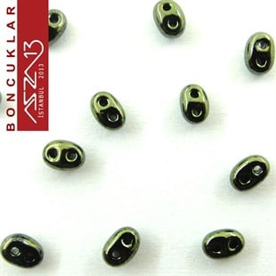 65 Adet 2,5x5 mm Metalik Yosun Yeşil Renkli Twin Cam Boncuk (3,8 gr)