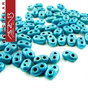 65 Adet 2,5x5 mm Metalik Turkuaz Renkli Twin Cam Boncuk (3,8 gr)